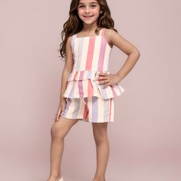 TOONYPORT 100% Cotton Sleeveless Striped Coordinating Top & Shorts Set - Peach-image-40