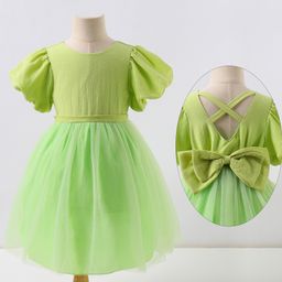 Kookie Kids Half Sleeves Party Frock with Bow Applique - Green-picture-21