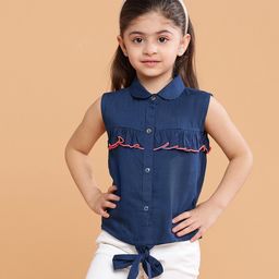 Tales & Stories Sleeveless Solid Shirt Style Top - Blue-image-78