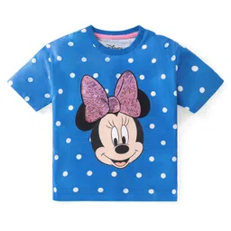 Babyhug Disney Single Jersey Half Sleeves T-Shirt With Front & Back Minnie Mouse Graphic and Sequin Detailing - Blue-picture-17