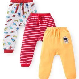 Babyhug Cotton Knit Full Length Striped  Diaper Pants with Space Theme Print Pack of 3 - Multiclour-image-52