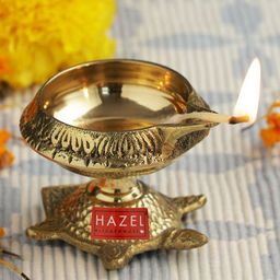 HAZEL Kanchua Kuber Brass Tortoise Diya, Small, Golden-18