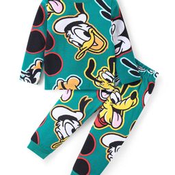 Babyhug Disney Cotton Knit Full Sleeves Night Suit With Mickey Mouse & Friends Print - Dark Green-picture-14