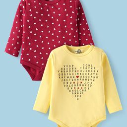 Doodle Poodle 100% Cotton Knit Full Sleeves Heart & Alphabet Printed Onesies Pack of 2 - Dark Red & Yellow-image-92