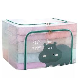 House of Quirk Foldable Storage Box, Large Capacity Clothing Storage Box with Steel Frame Support, Clothing Storage Box - 66 Litre (Pack of 1, Hippo)-27