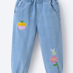 Mark & Mia Washed Denim Jeans With Fruit & Floral Patch - Blue-image-30