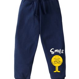 KAVEE Pure Cotton Terry Biowashed Smile Text Printed Joggers- Navy Blue-image-34