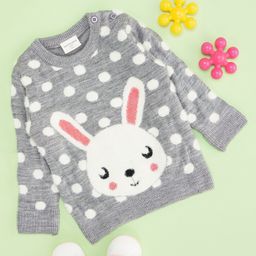 Pantaloons Baby Full Sleeves Bunny & Polka Dots Printed Sweater - Grey-picture-48