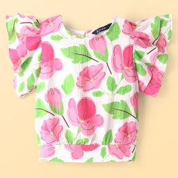 Pine Kids Woven Half Frill Sleeves Top with Floral Print - White-image-73