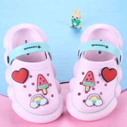 Cute Walk by Babyhug Back Strap Closure Clogs With Heart & Rainbow Applique - Pink-image-51