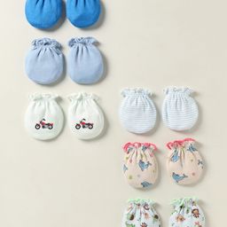 Ben Benny Interlock Mittens With Stripes & Vehicle Print Pack of 6 - Blue & Beige-picture-21