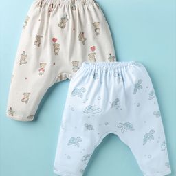 Pink Rabbit Single Jersey Knit Full Length Diaper Leggings With Bear & Turtle Print Pack of 2 - Light Blue & Grey-image-76