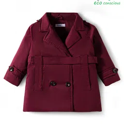 Babyoye Woven Full Sleeves Solid Dyed Overcoat - Wine-picture-37