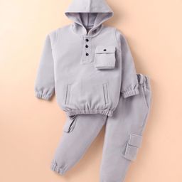 Rikidoos Full Sleeves Textured Hoodie With Coordinating Joggers Set - Light Grey-picture-38