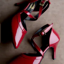 Shoetopia Metallic With Buckle Closure Stilettos Heel Sandals - Red-picture-27