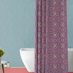 ArtzFolio Purple & Off White Printed Waterproof Shower Curtain-image-94