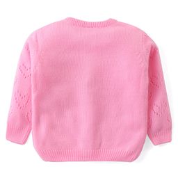 Babyhug Knitted Full Sleeves Front Open Sweater Set With Heart Design & Cap - Pink image 3