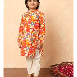 READIPRINT Full Sleeves Abstract Design Printed Kurta & Pyjama Set - Orange image 5