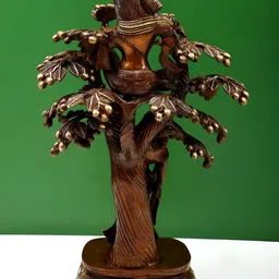 Exotic India Brown Krishna On a Tree With Radha Standing Under It Religious Idol Showpiece image 4