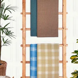 Aura Blue & Brown 4 Pieces Printed Cotton 210 GSM Waffle Bath Towel-image-21