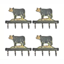 IndianShelf Gold-Toned 4 Pieces Brass Cow Wall Hanger Coat Hooks-picture-14