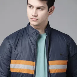 Roadster Men Navy Striped Detail Varsity Jacket-picture-1