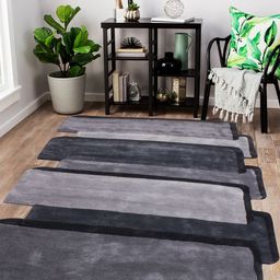 Story@home Grey & Black Geometric Printed Handmade Woollen Carpet-1