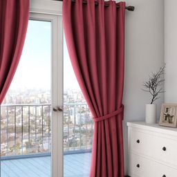 SWAYAM Maroon Single Reversible Blackout Door Curtain image 1