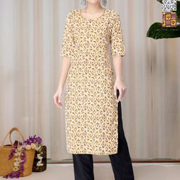 HERE&NOW Selection Of 3 Ethnic Motifs Printed Round Neck Straight Kurta-image-36