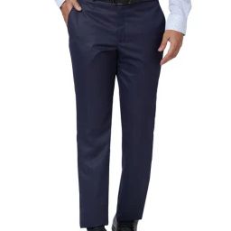 Park Avenue Blue Regular Fit Self Design Flat Front Trousers-image-76