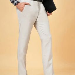 Peregrine by Pantaloons Light Grey Slim Fit Flat Front Trousers-picture-3