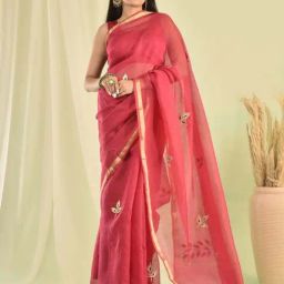 Sutra Attire Red Kota Doria Gota Patti Saree-image-63