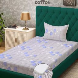 Klotthe Blue 400 TC Cotton Single Elastic Bedsheet with Pillow Cover-image-28
