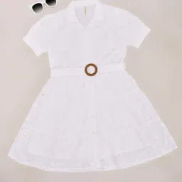 Pantaloons Junior Girls Bright White Cotton Printed Casual Dresses-picture-37
