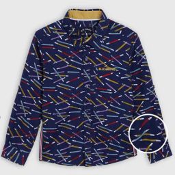 Blue Giraffe Kids Navy Cotton Printed Shirt-picture-29