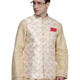 Manyavar Fawn Regular Fit Self Pattern Nehru Jacket-picture-16