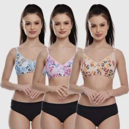 FIMS Blue & Pink Floral Print Bra Panty Sets - Pack Of 3-image-91