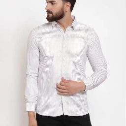 Jainish White Cotton Slim Fit Striped Shirt-image-20