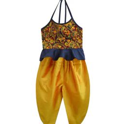 A.T.U.N. Navy & Yellow Embroidered Peplum Top with Dhoti-image-93