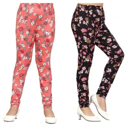 Aarika Kids Pink & Black Floral Print Leggings (Pack Of 2)-image-91
