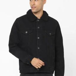 Celio* Black Cotton Regular Fit Denim Jackets-image-45