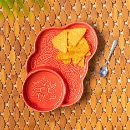 ExclusiveLane Reef Red Ceramic Chip & Dip Serving Platter-19
