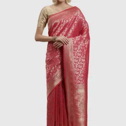 Mohey Pink Woven Saree With Unstitched Blouse-image-0