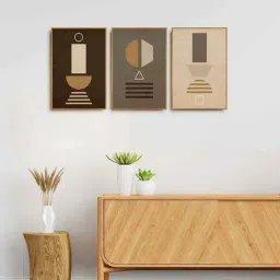 999Store Brown Canvas Wall Painting Panel With Fibre Frame - Set of 3-image-58