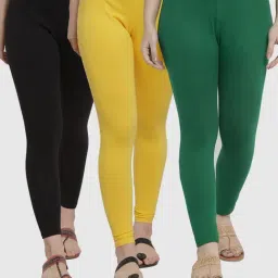 Gracit Black & Yellow Mid Rise Leggings - Pack Of 3-image-84