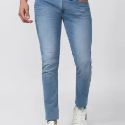 Men Blue Mid Wash Slim Tapered Jeans-3