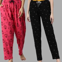 Kryptic Fuchsia & Black Printed Pyjamas - Pack of 2-image-87