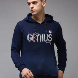 Showoff Navy Blue Cotton Regular Fit Printed Hooded Sweatshirt-image-75
