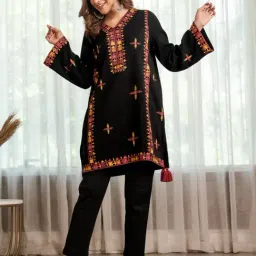 Rustorange Black Printed A Line Kurti-image-11