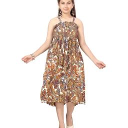 Aarika Kids White & Brown Printed Dress-image-50